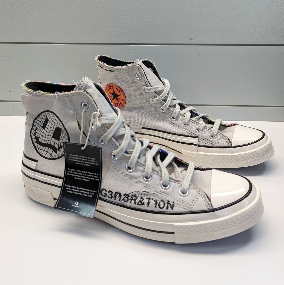 Converse Chuck 70 Hacked Heel High Tear Away Light Bone Smile Sneakers Men's 11